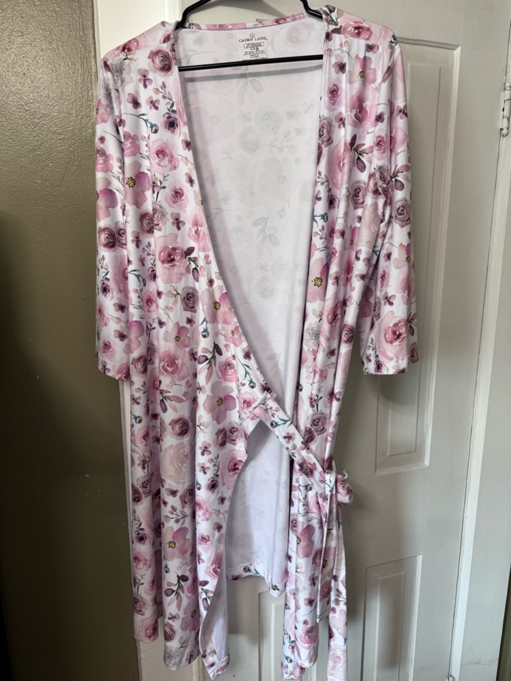 Caden Lane Pink and White Floral Wrap Robe
